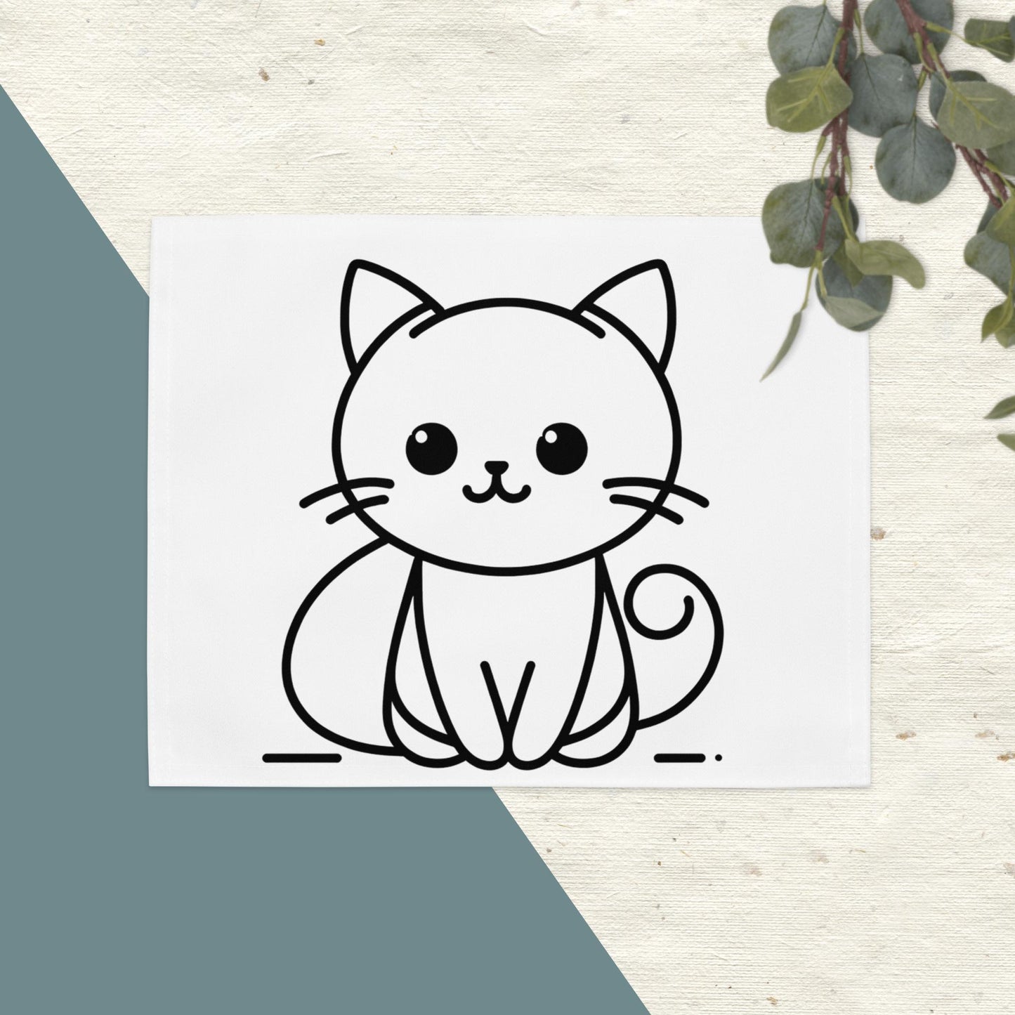 Shiba Inu and Cat Placemat: Minimalist Black Ink Design for a Stylish Table Setting