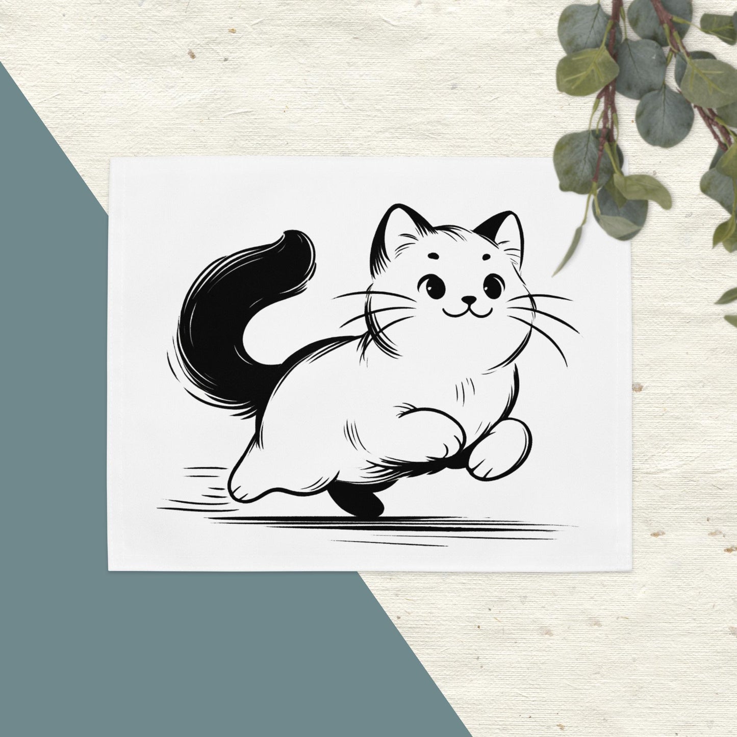 Shiba Inu and Cat Placemat: Minimalist Black Ink Design for a Stylish Table Setting