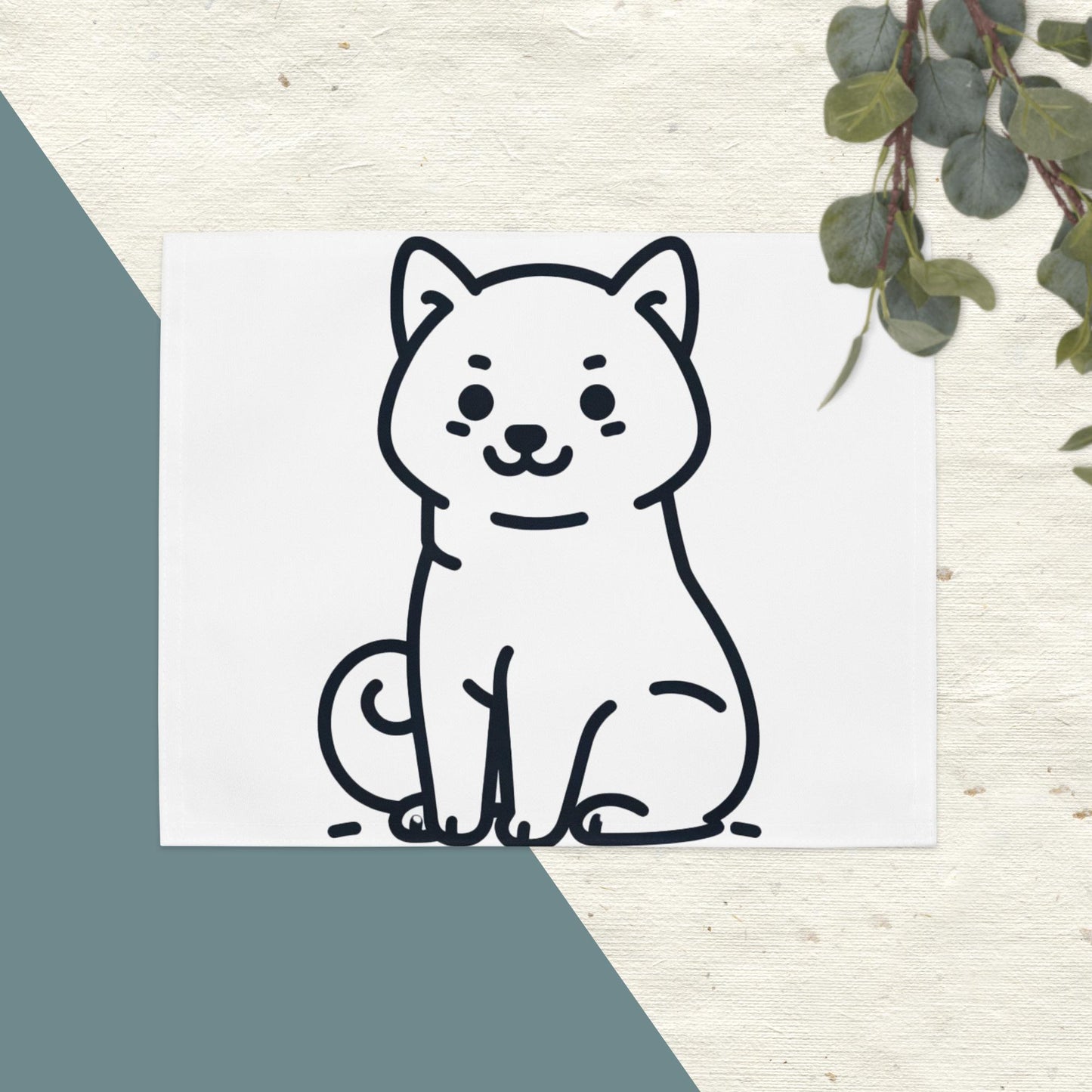 Shiba Inu and Cat Placemat: Minimalist Black Ink Design for a Stylish Table Setting